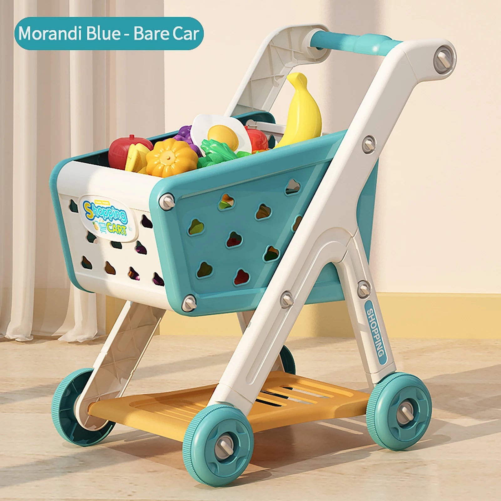 Baby Shopping Cart Toy Mini Supermarket Trolley with Music and Play Food for Kids