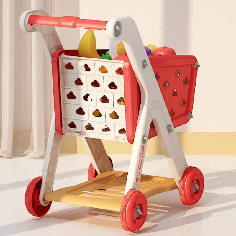Baby Shopping Cart Toy Mini Supermarket Trolley with Music and Play Food for Kids