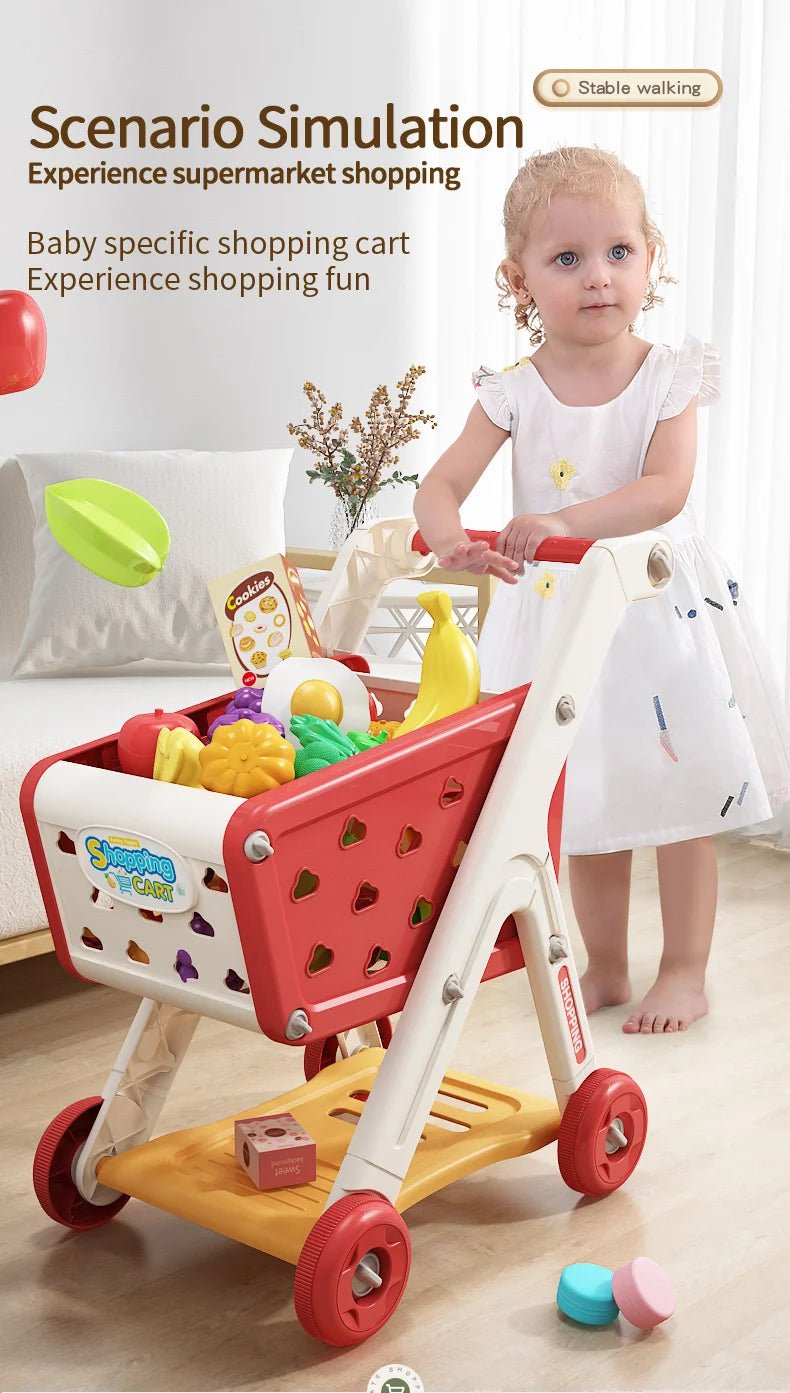 Baby Shopping Cart Toy Mini Supermarket Trolley with Music and Play Food for Kids