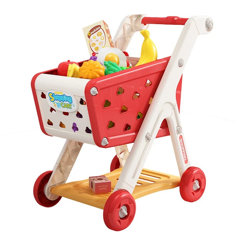 Baby Shopping Cart Toy Mini Supermarket Trolley with Music and Play Food for Kids