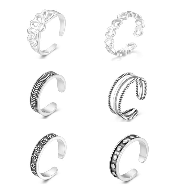 Silver, Silver Oxid,e Vintage S925 Pure Silver Lotus Beach Toe Ring - silverfoxgoods