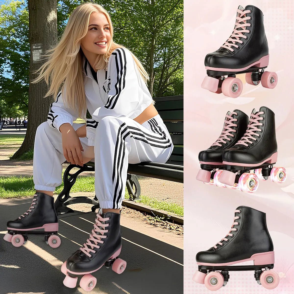 Size 35 - 40 Flashing Roller Skates For Women Double Row Quad Skate Shoes 4 Wheels Sneakers Adult Outdoor Skating Training 2025 - silverfoxgoods
