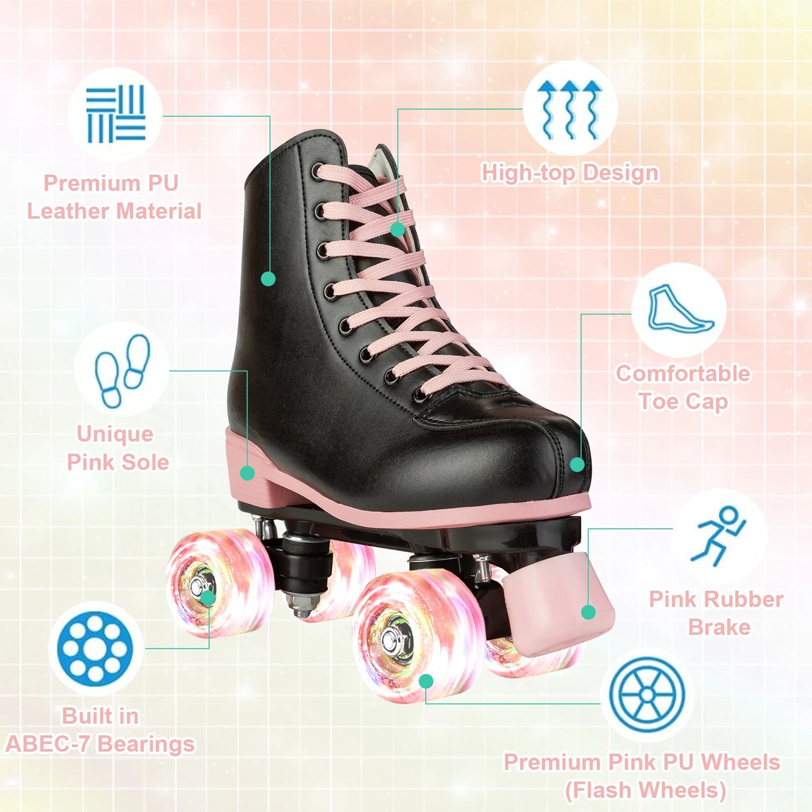 Size 35 - 40 Flashing Roller Skates For Women Double Row Quad Skate Shoes 4 Wheels Sneakers Adult Outdoor Skating Training 2025 - silverfoxgoods