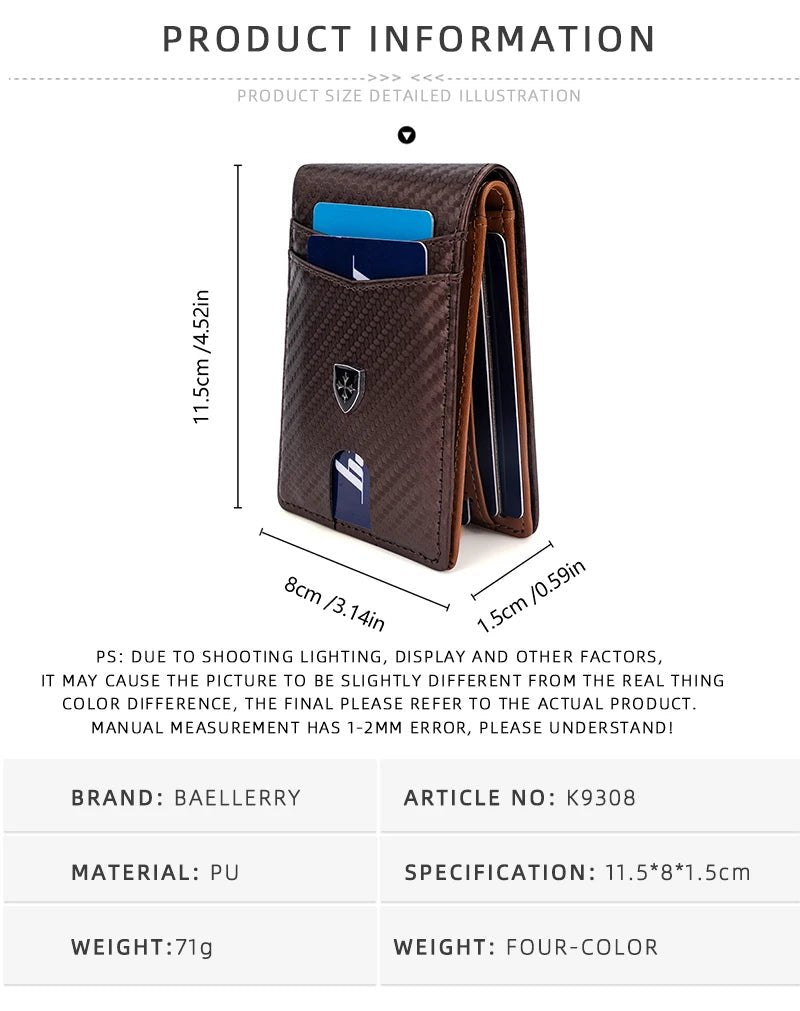 Slim Wallet for Men Leather Money Clip Men's Wallets RFID Blocking Front Pocket Bifold - silverfoxgoods