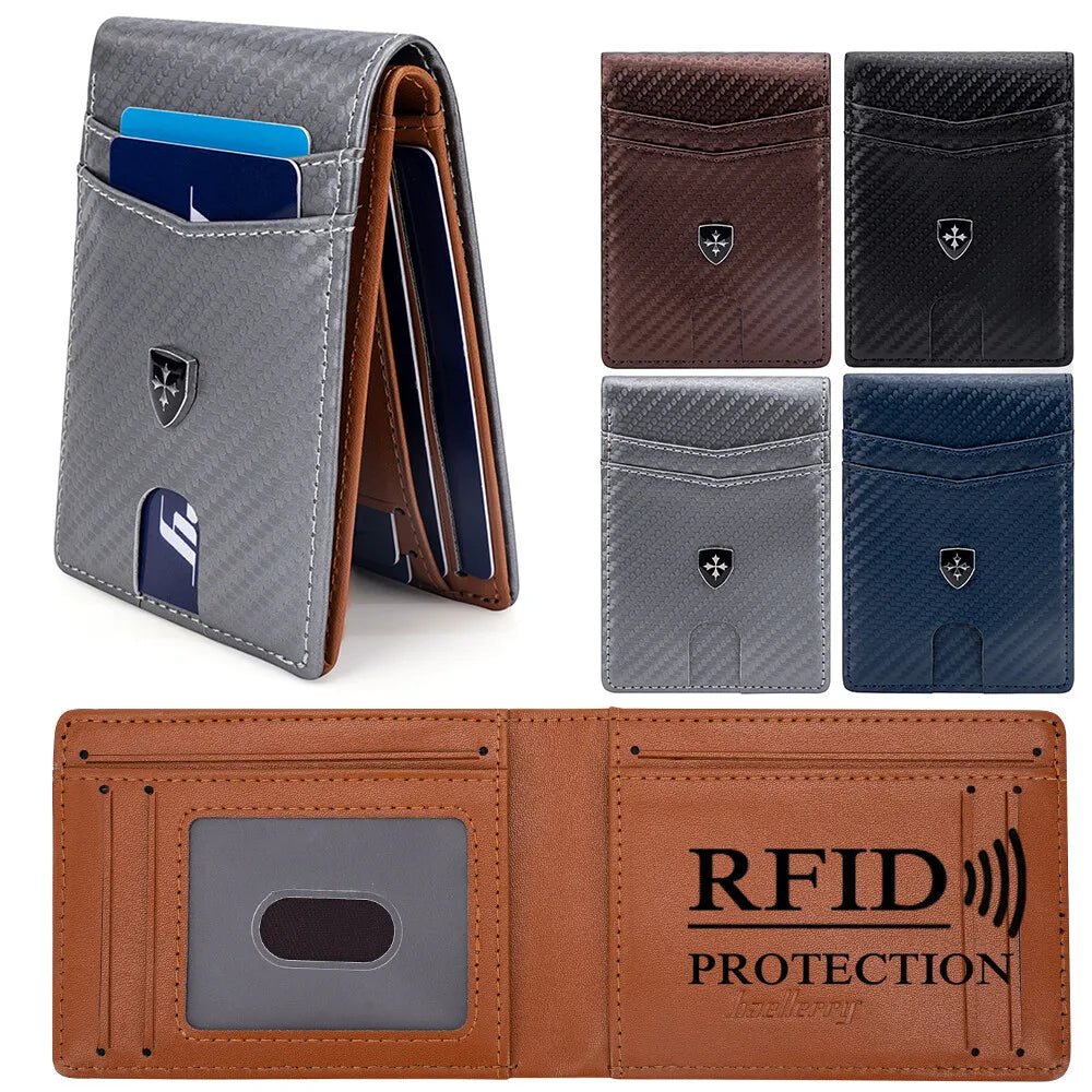 Slim Wallet for Men Leather Money Clip Men's Wallets RFID Blocking Front Pocket Bifold - silverfoxgoods
