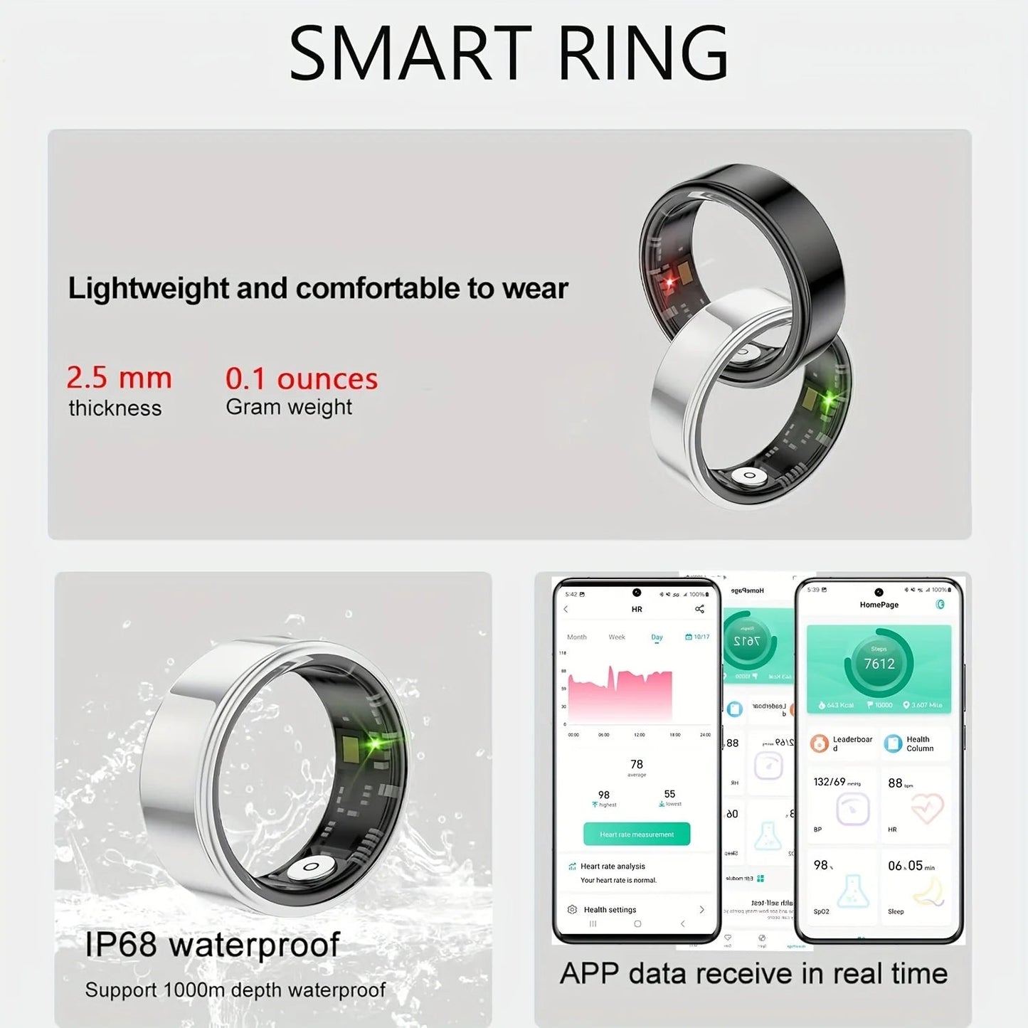 Smart Ring, Sleep & Activity Tracker for Men & Women  | Silver Fox Goods