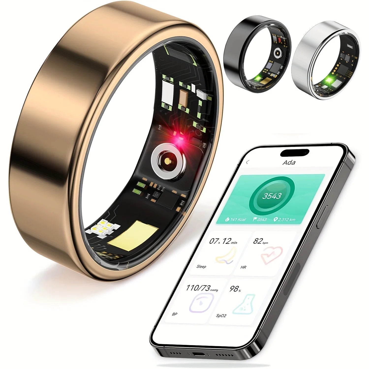 Smart ring, sleep tracking, motion monitoring, compatible with iPhone and Android, smart gift, suitable for women and men - silverfoxgoods