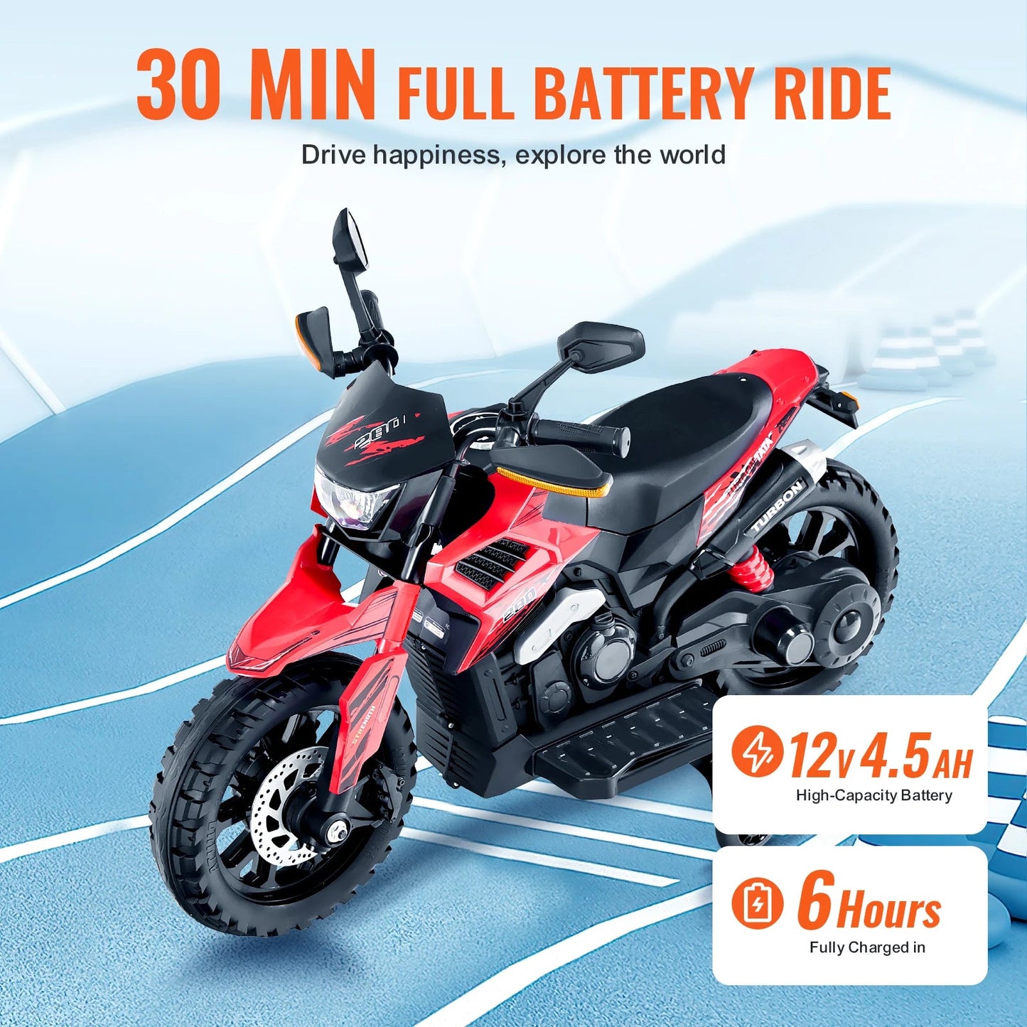 SucceBuy 6/12V Kids Electric Ride-On Motorcycle – Bluetooth, Music & Headlight - silverfoxgoods