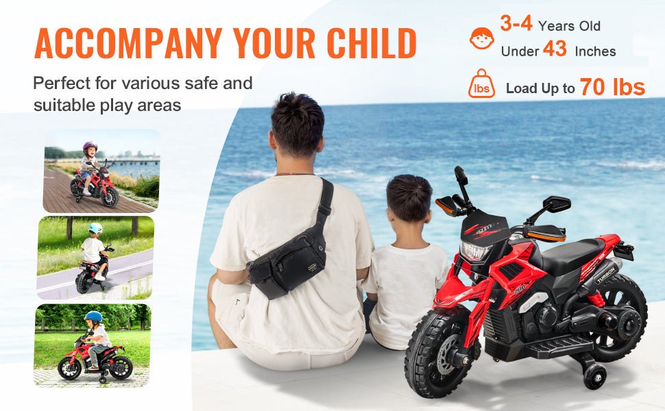 SucceBuy 6/12V Kids Electric Ride-On Motorcycle – Bluetooth, Music & Headlight - silverfoxgoods