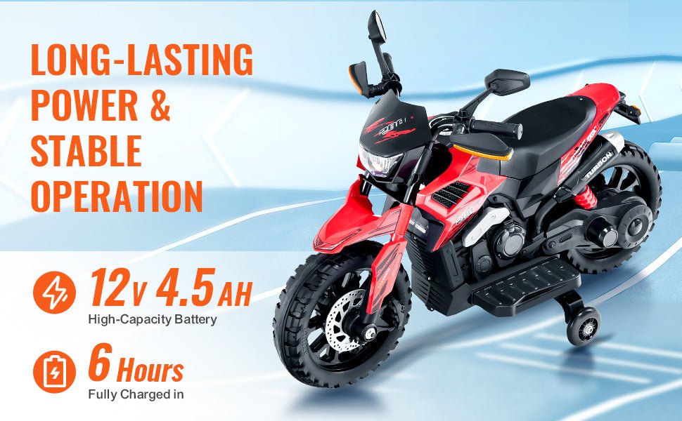 SucceBuy 6/12V Kids Electric Ride-On Motorcycle – Bluetooth, Music & Headlight - silverfoxgoods