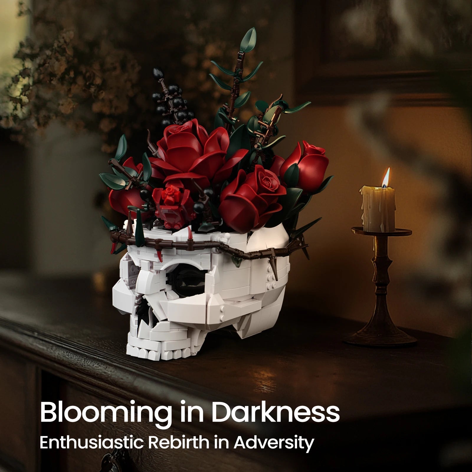 Gothic Skull Flowers Building Blocks Set - Halloween Decor & Gifts - silverfoxgoods