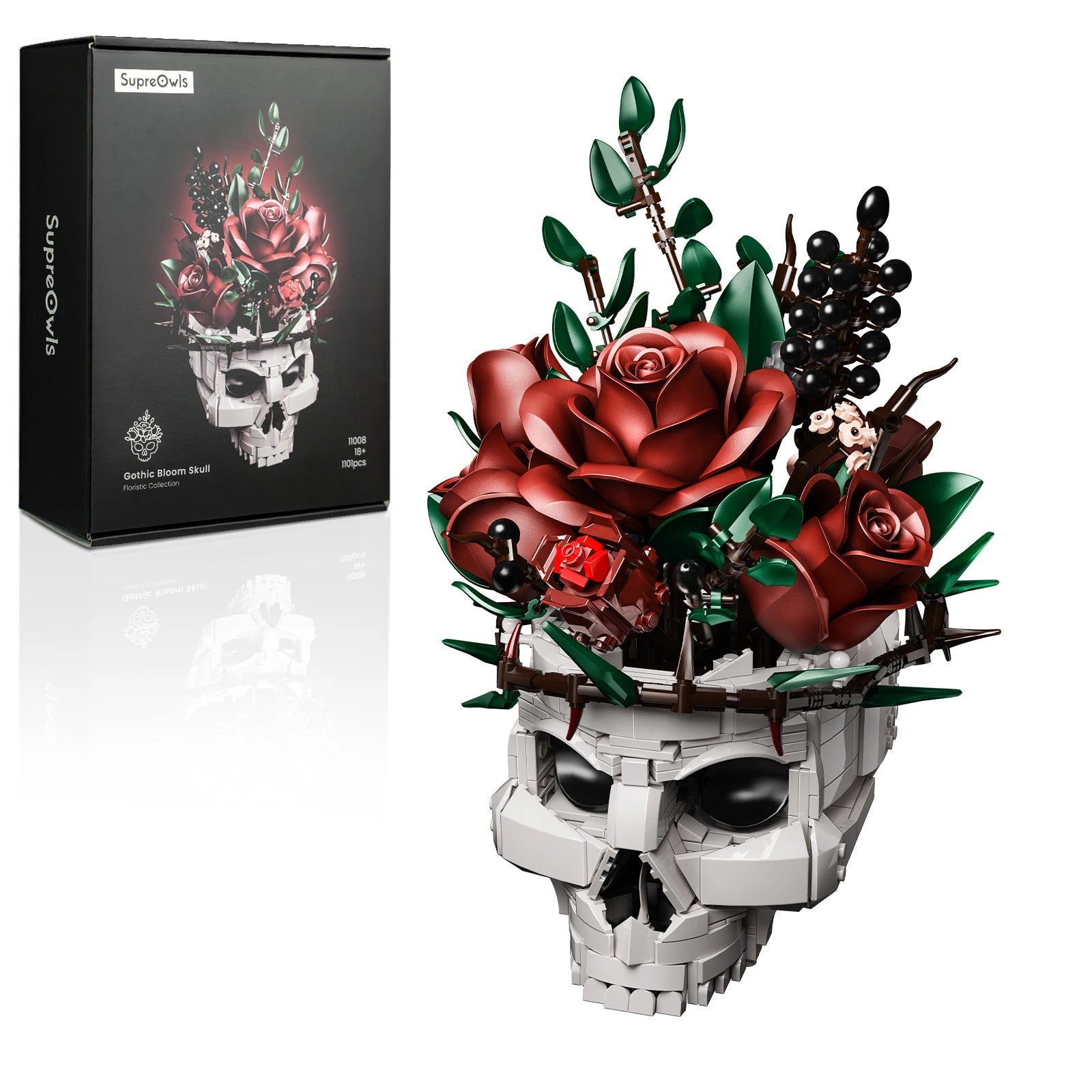 Gothic Skull Flowers Building Blocks Set - Halloween Decor & Gifts - silverfoxgoods