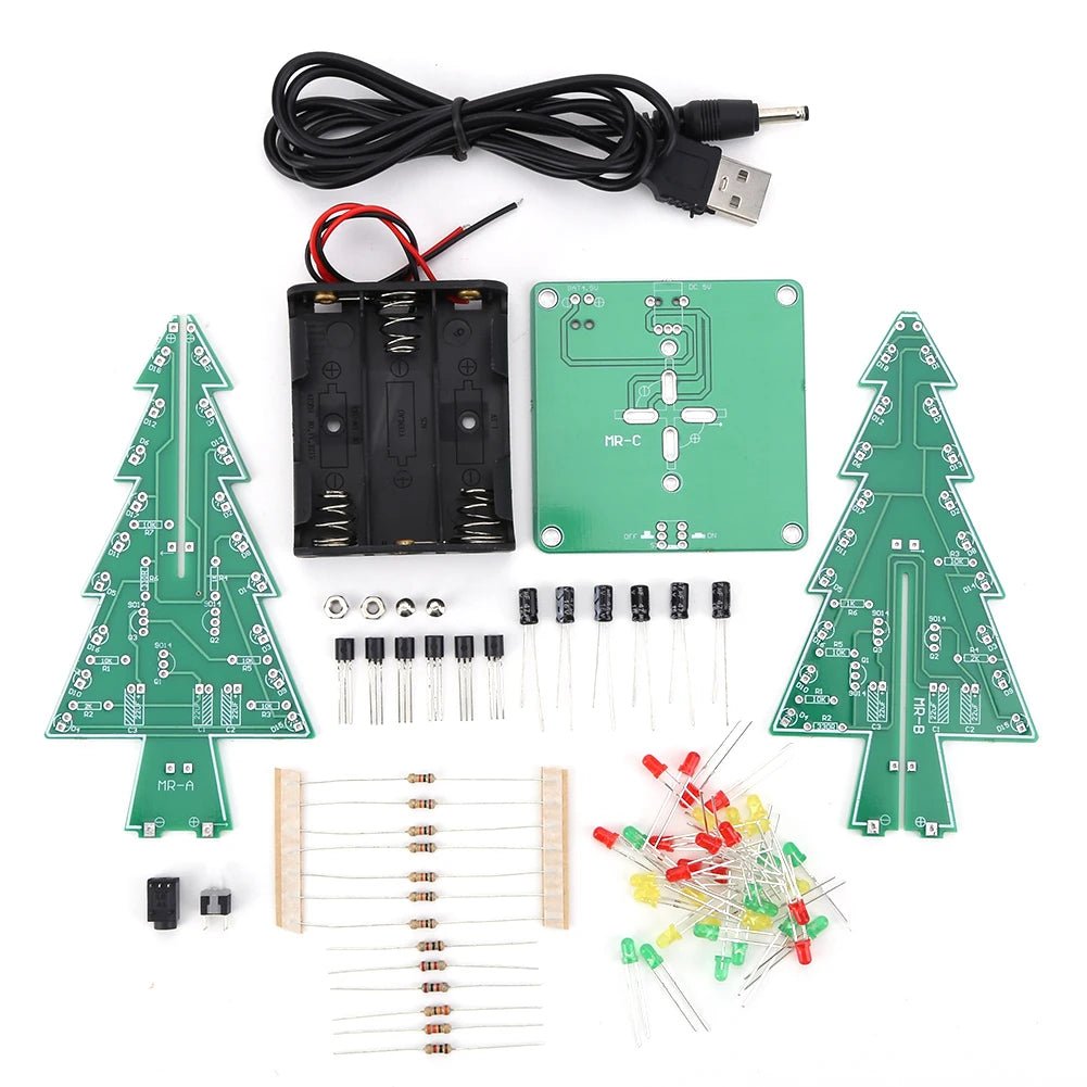 Three-Dimensional 3D Christmas Tree LED DIY Kit Red/Green/Yellow 7 Color LED Flash Circuit Board Christmas Tree Assemble Kit