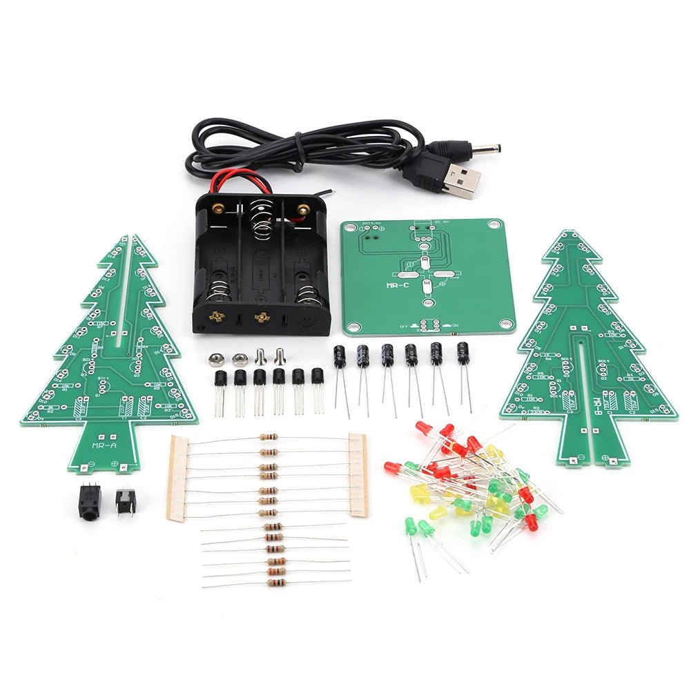 Three-Dimensional 3D Christmas Tree LED DIY Kit Red/Green/Yellow 7 Color LED Flash Circuit Board Christmas Tree Assemble Kit