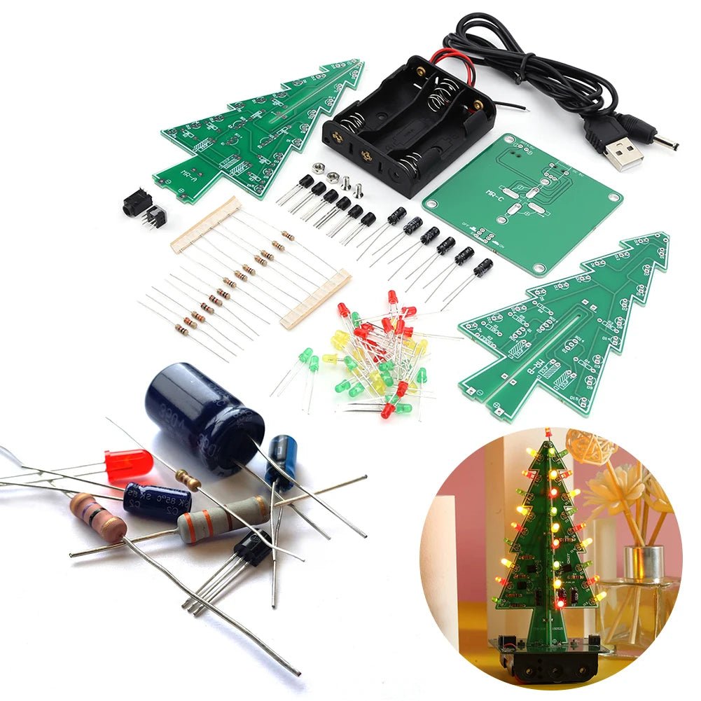 Three-Dimensional 3D Christmas Tree LED DIY Kit Red/Green/Yellow 7 Color LED Flash Circuit Board Christmas Tree Assemble Kit