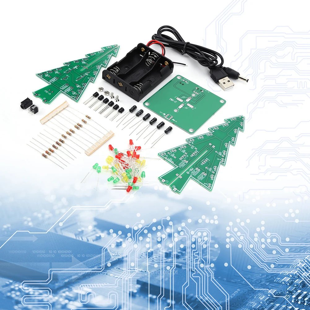 Three-Dimensional 3D Christmas Tree LED DIY Kit Red/Green/Yellow 7 Color LED Flash Circuit Board Christmas Tree Assemble Kit