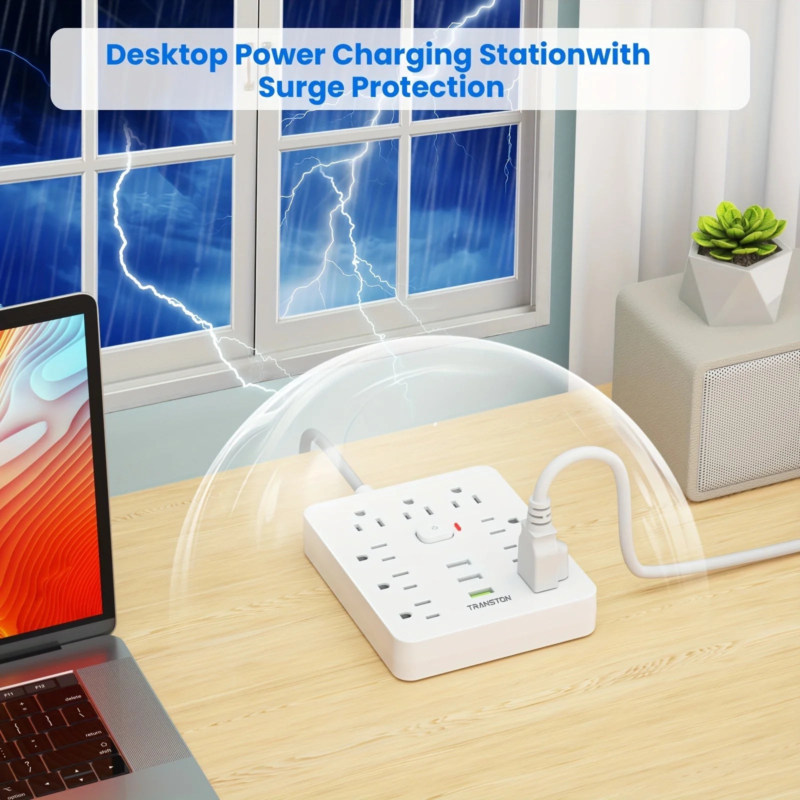 TRANSTON Power strip with Surge Protector, 9 power strip 3 USB Ports,5ft Extension Cord, Quick Charge, For Home and Off - silverfoxgoods