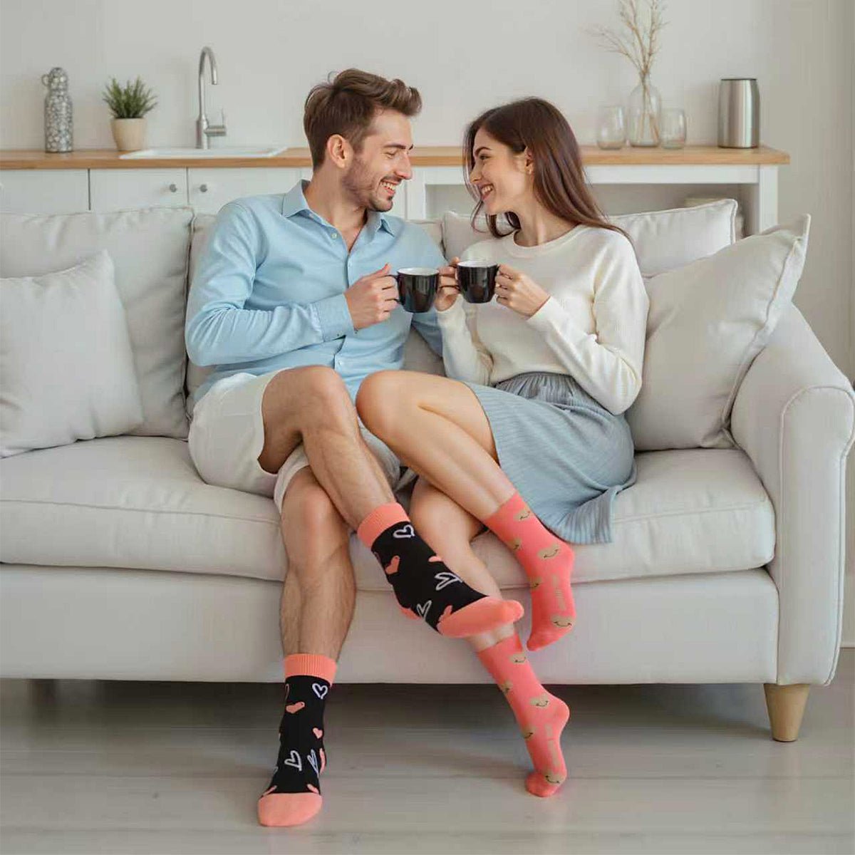 Trending Valentine's Day Gift Item 2 Pairs Of Mid - Calf Cotton Socks For Couples Unisex Soft And Cozy Design - silverfoxgoods