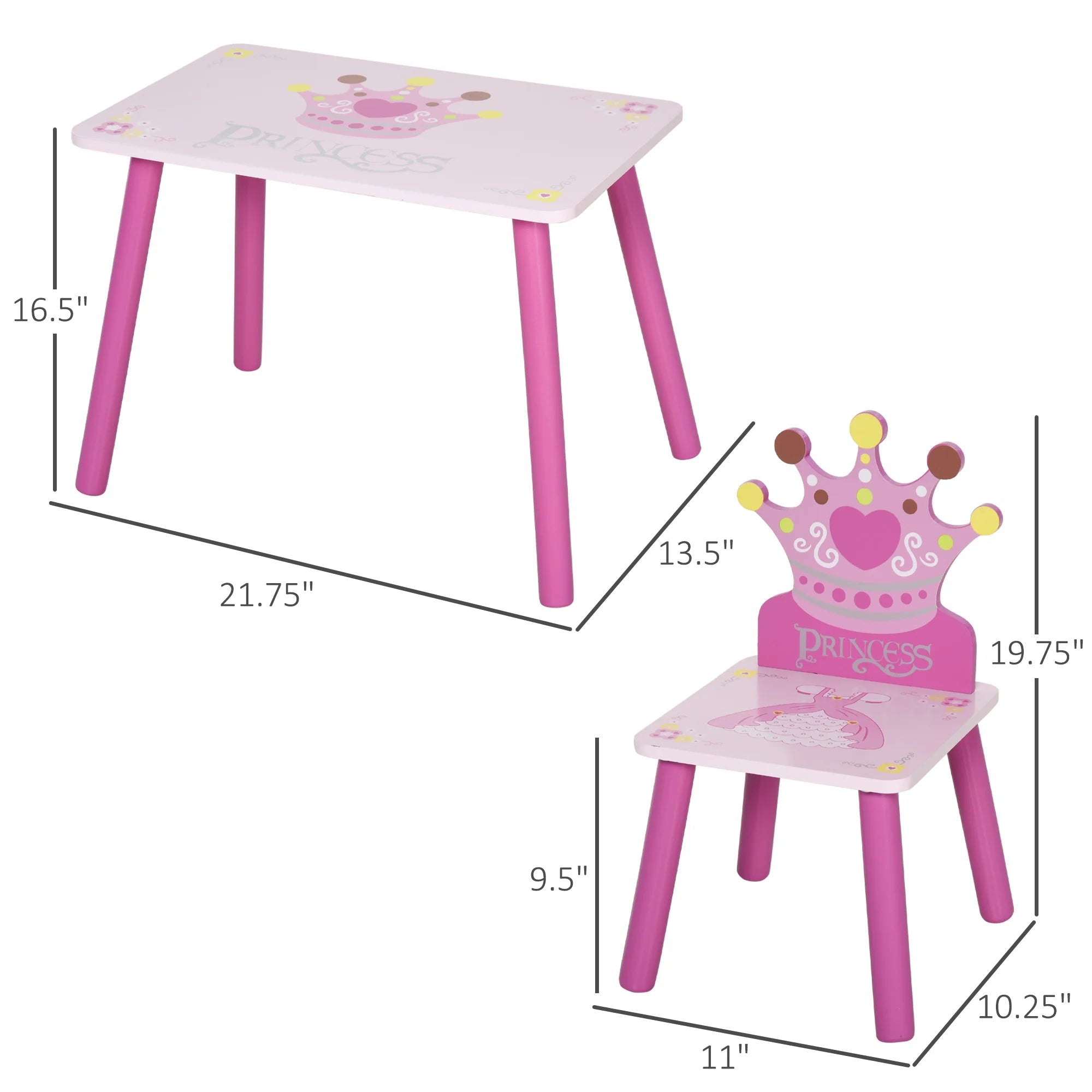 Triple Piece Collection Children's Wood Table Seat with Crown Pattern - silverfoxgoods
