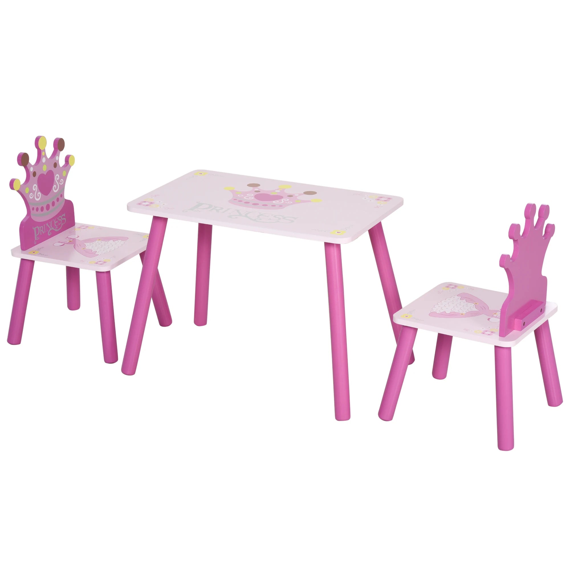 Triple Piece Collection Children's Wood Table Seat with Crown Pattern - silverfoxgoods