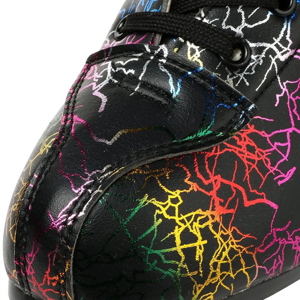 Unisex PU leather zebra print roller skates with flash quad wheels