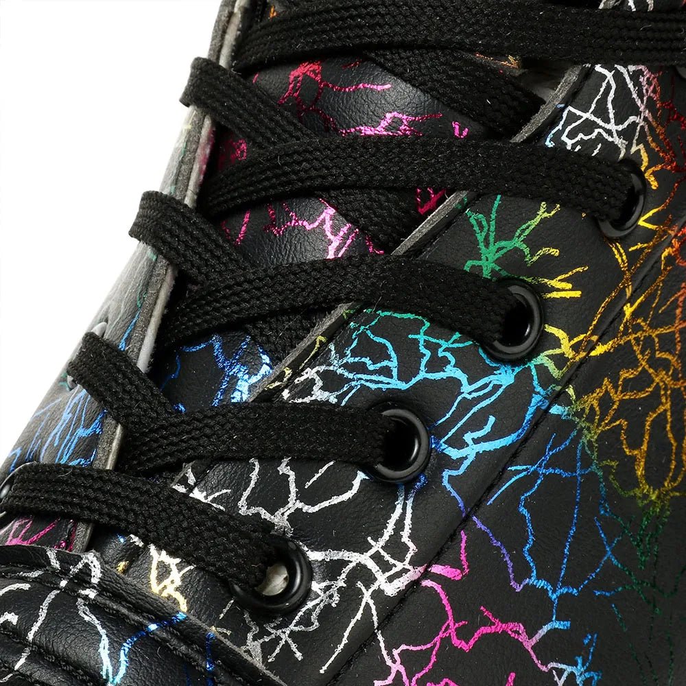 Unisex PU leather zebra print roller skates with flash quad wheels