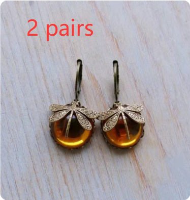 Dragonfly Moonstone Drop Earrings in Gold Metal for Women - silverfoxgoods