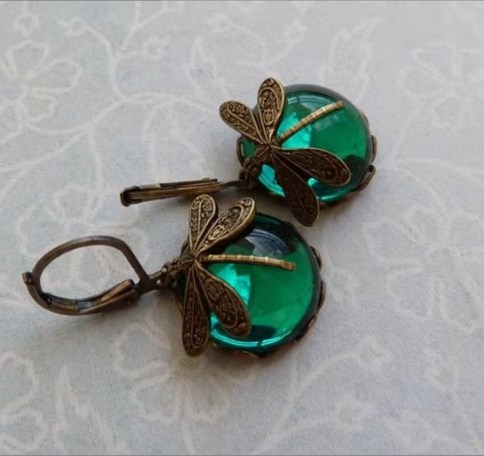 Dragonfly Moonstone Drop Earrings in Gold Metal for Women - silverfoxgoods