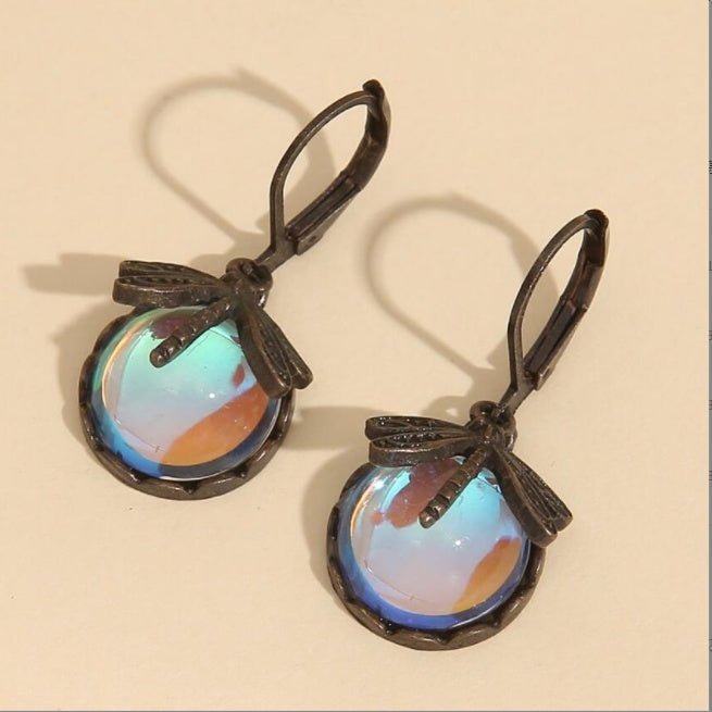 Dragonfly Moonstone Drop Earrings in Gold Metal for Women - silverfoxgoods