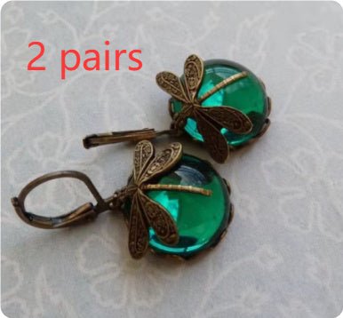 Dragonfly Moonstone Drop Earrings in Gold Metal for Women - silverfoxgoods