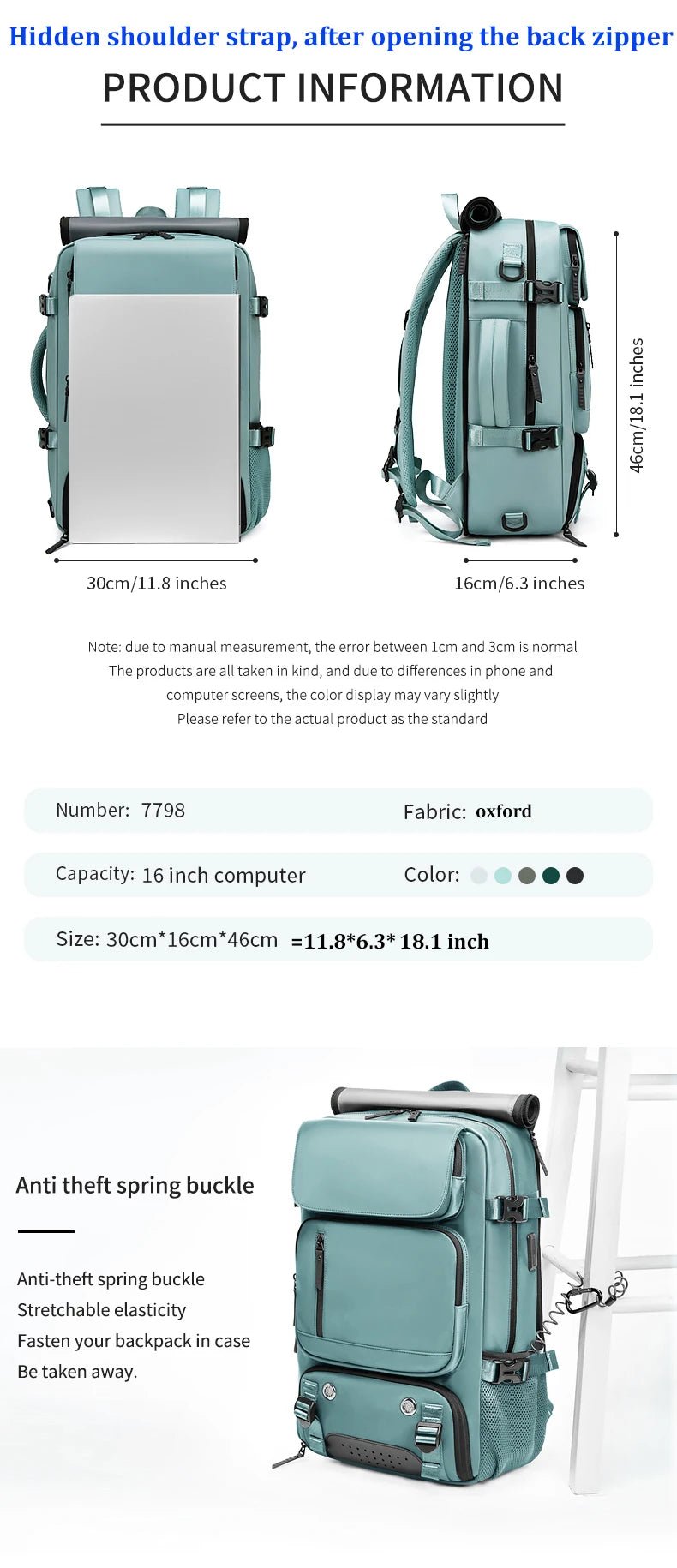 Waterproof 16" Laptop Backpack with Shoe Bag & USB Port - silverfoxgoods