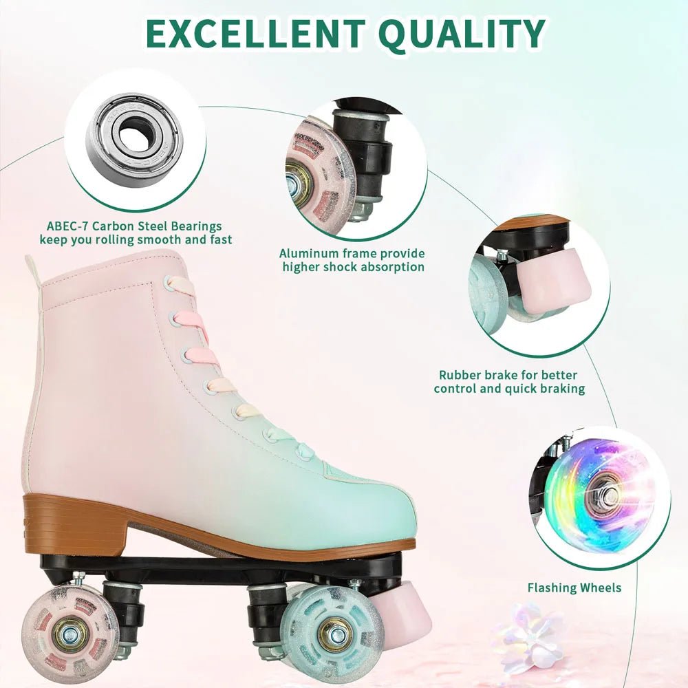 Women Double Row Roller Skates PU Leather Roller Skates Skating Shoes Inline 4 Wheels Sneakers Outdoor Children's Skate Shoes - silverfoxgoods