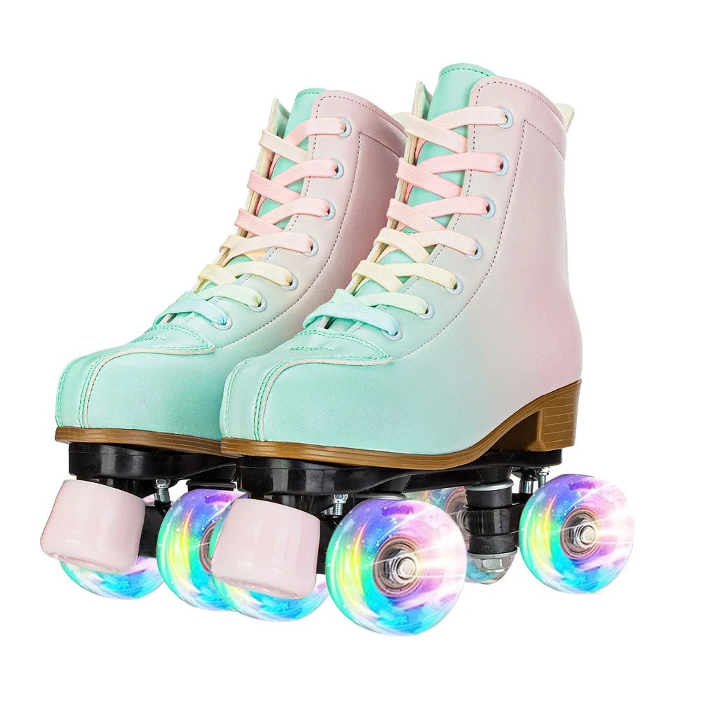 Women Double Row Roller Skates PU Leather Roller Skates Skating Shoes Inline 4 Wheels Sneakers Outdoor Children's Skate Shoes - silverfoxgoods