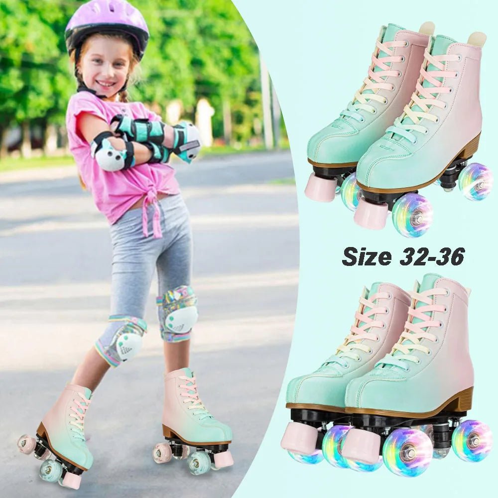 Women Double Row Roller Skates PU Leather Roller Skates Skating Shoes Inline 4 Wheels Sneakers Outdoor Children's Skate Shoes - silverfoxgoods