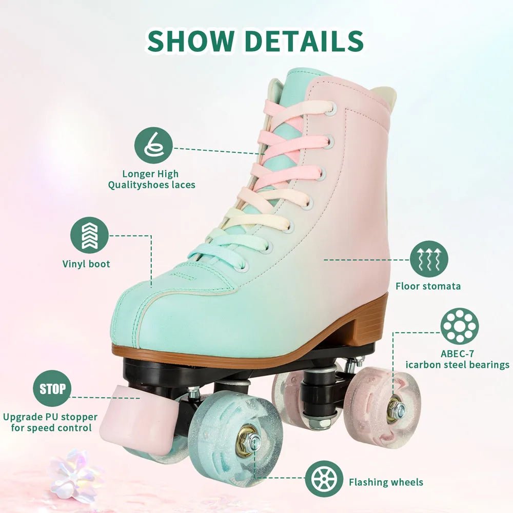 Women Double Row Roller Skates PU Leather Roller Skates Skating Shoes Inline 4 Wheels Sneakers Outdoor Children's Skate Shoes - silverfoxgoods