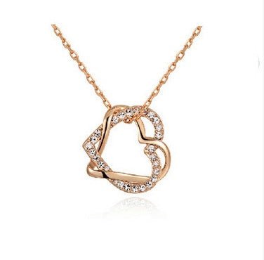 Yiwu Fashion Jewelry Factory Jewelry Customized Double Diamond Heart Necklace Earring Set - silverfoxgoods
