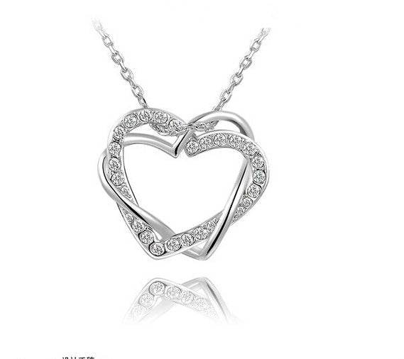Yiwu Fashion Jewelry Factory Jewelry Customized Double Diamond Heart Necklace Earring Set - silverfoxgoods