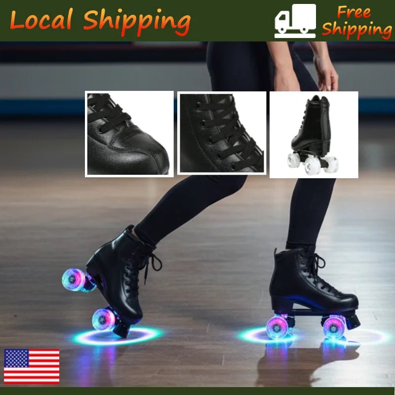 YYW Flashing Quad Roller Skates for Adults - Outdoor Skating Sneakers - silverfoxgoods
