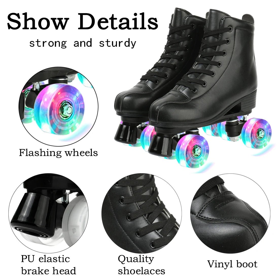 YYW Flashing Quad Roller Skates for Adults - Outdoor Skating Sneakers - silverfoxgoods