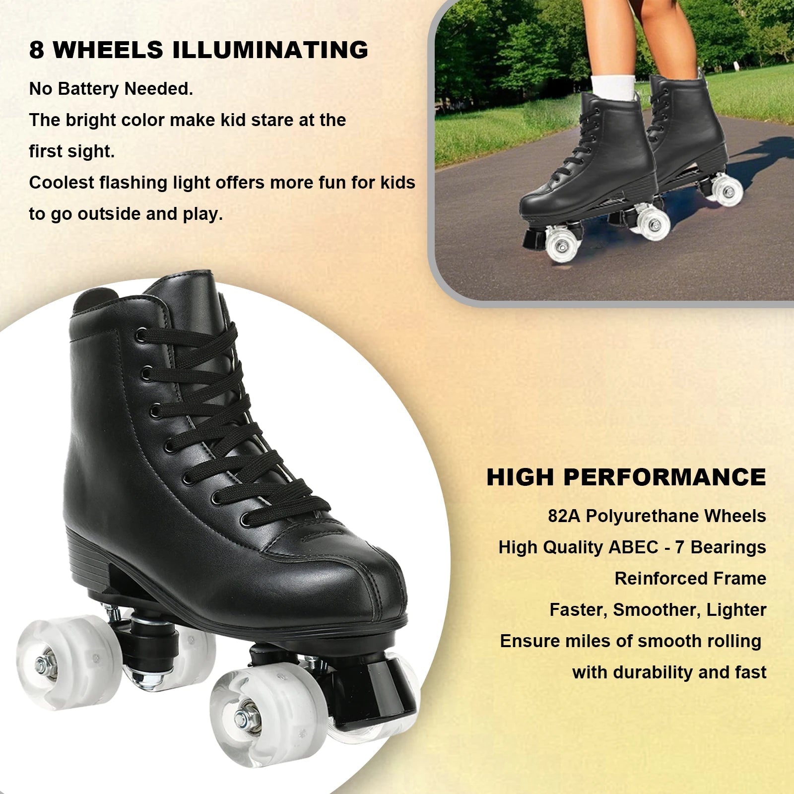 YYW Flashing Quad Roller Skates for Adults - Outdoor Skating Sneakers - silverfoxgoods