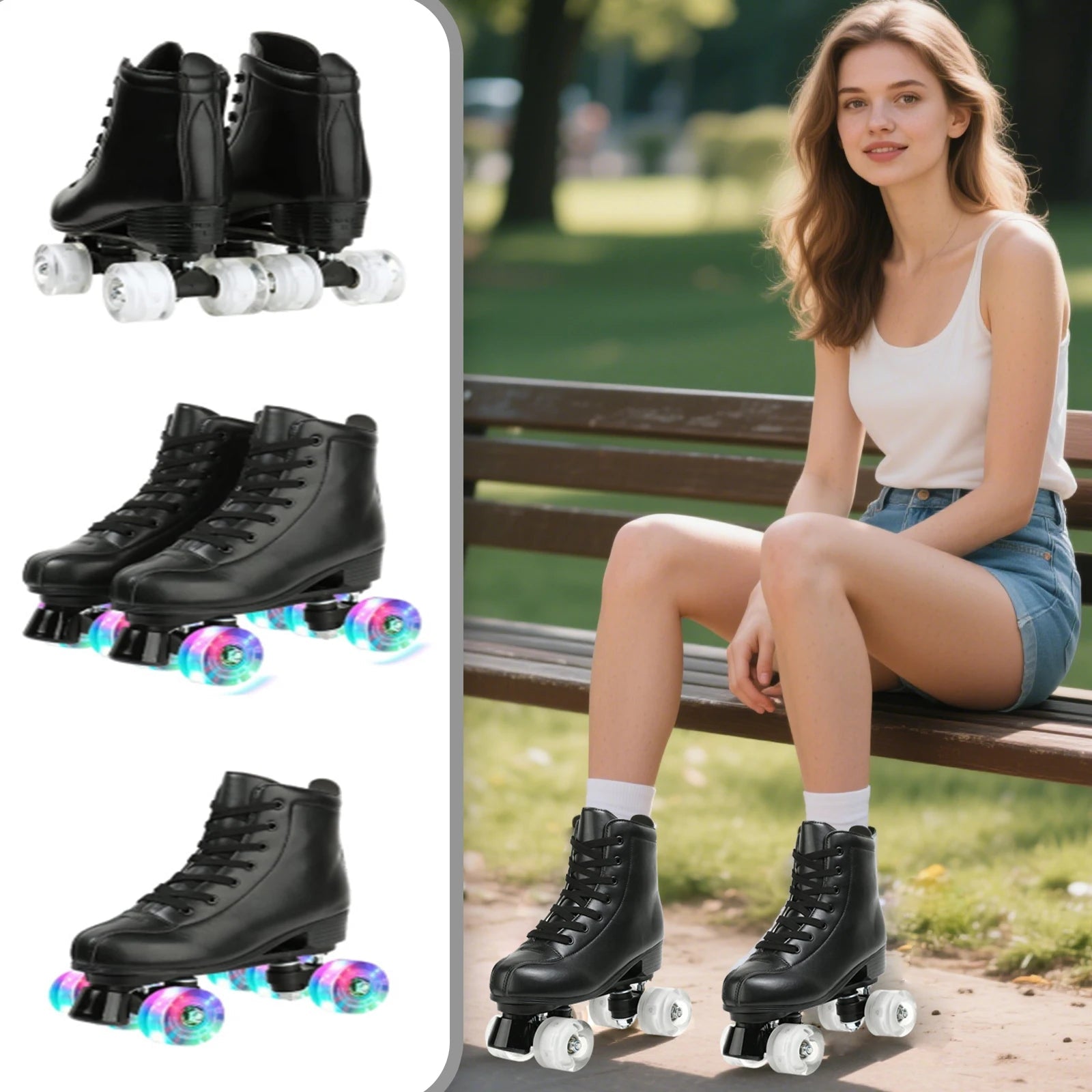 YYW Flashing Quad Roller Skates for Adults - Outdoor Skating Sneakers - silverfoxgoods