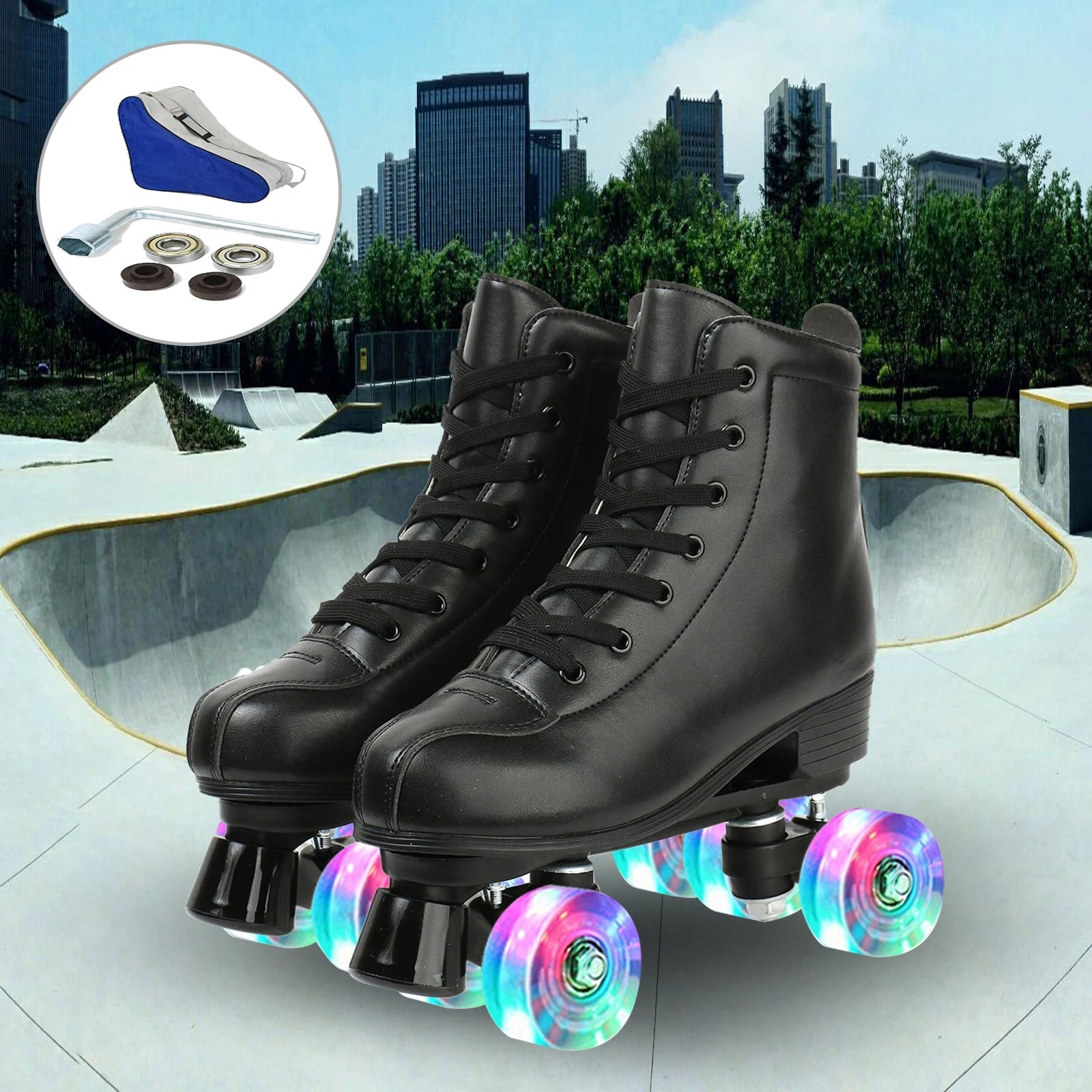 YYW Flashing Quad Roller Skates for Adults - Outdoor Skating Sneakers - silverfoxgoods